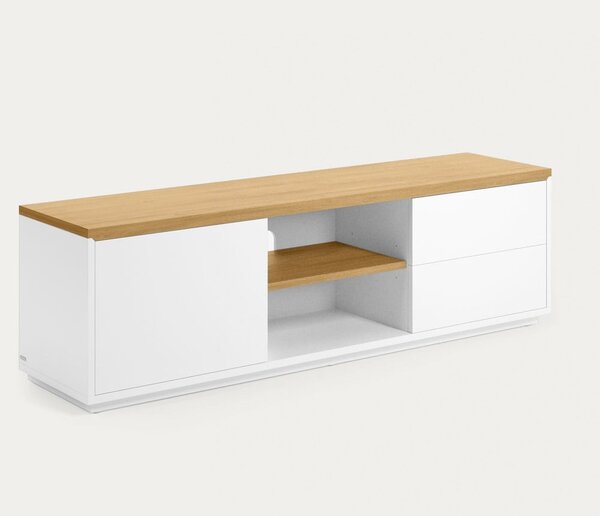 Biała szafka pod TV w dekorze dębu 150x44x36 cm Abilen – Kave Home
