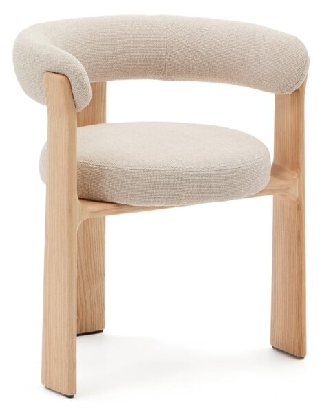 Beżowy/w naturalnym kolorze fotel jadalniany z litego drewna jesionowego z podłokietnikami Granite – Kave Home