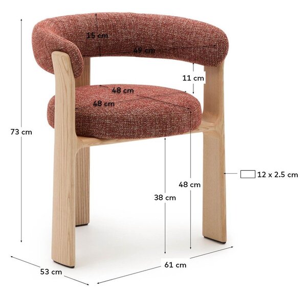 Fotel jadalniany z litego drewna jesionowego z podłokietnikami w naturalnym kolorze/w kolorze terakoty Granite – Kave Home