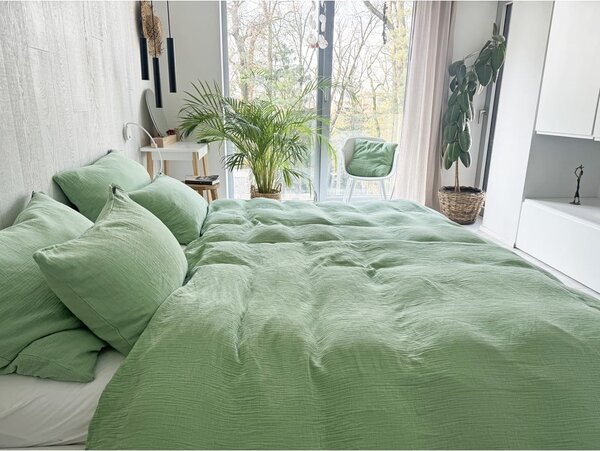 Zielona pościel jednoosobowa muślinowa 135x200 cm Plain Muslin – Butter Kings