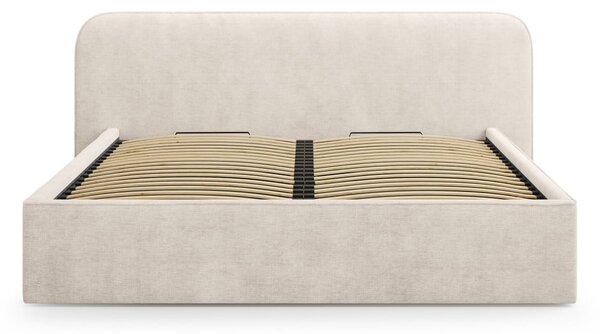 Beżowe tapicerowane łóżko dwuosobowe ze schowkiem i stelażem 200x200 cm Elizabeth – Micadoni