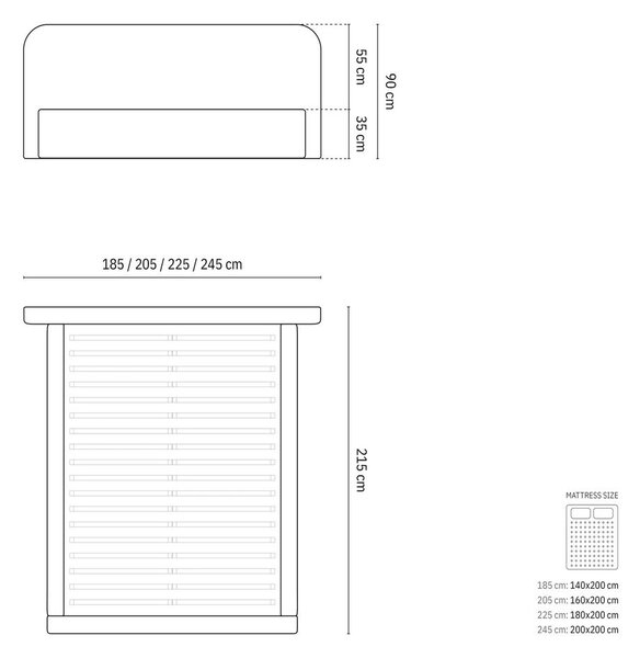 Ciemnoszare tapicerowane łóżko dwuosobowe ze schowkiem i stelażem 180x200 cm Elizabeth – Micadoni