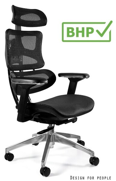 Fotel biurowy Ergotech, podstawa z polerowanego aluminium, zgodny z normą BHP