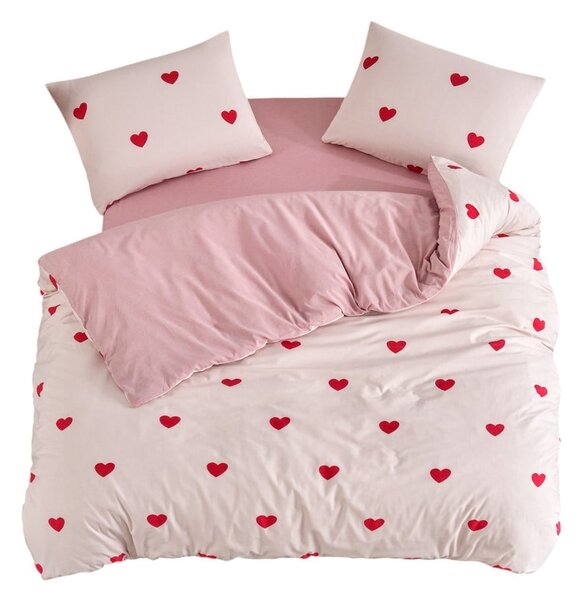 Różowa pościel jednoosobowa z prześcieradłem/3-częściowa 160x220 cm Red Heart – Mila Home