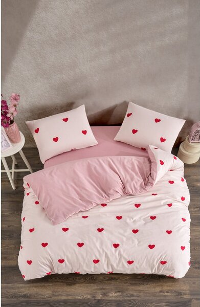 Różowa pościel jednoosobowa z prześcieradłem/3-częściowa 160x220 cm Red Heart – Mila Home