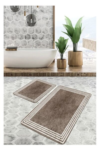 Szarobrązowe aksamitne dywaniki łazienkowe zestaw 2 szt. 60x100 cm – Mila Home