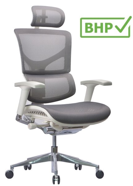 Fotel biurowy z siateczki ErgoFly Sail Alum G T-06 biały, zgodny z normą BHP