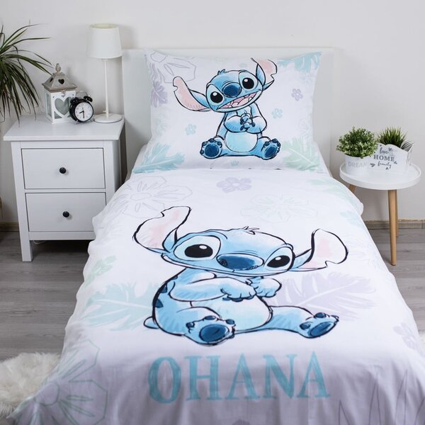 Biała bawełniana pościel dziecięca jednoosobowa 140x200 cm Lilo and Stitch "Ohana White" – Jerry Fabrics