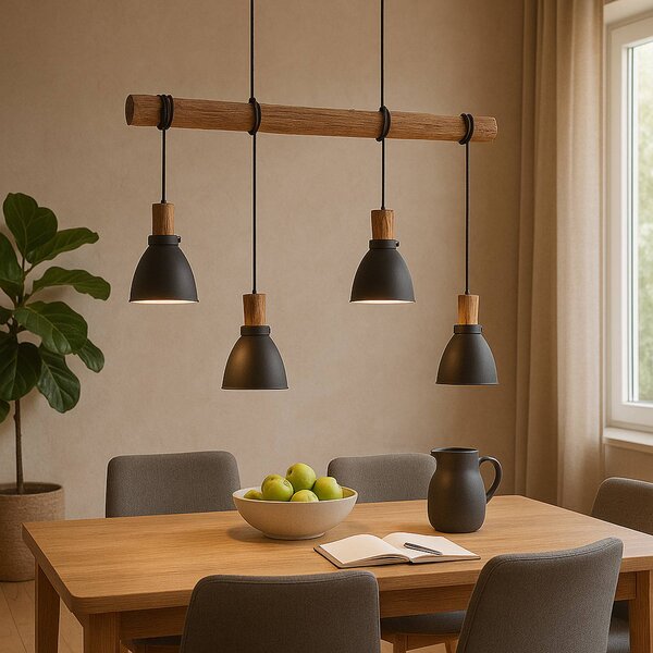 Lampa wisząca Trebale Lindby, możliwość ściemniania, czarny, salon / jadalnia, metal, skandynawski