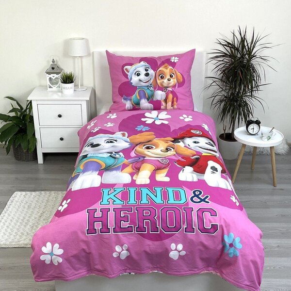 Różowa bawełniana pościel dziecięca jednoosobowa 140x200 cm Paw Patrol "Heroic" – Jerry Fabrics