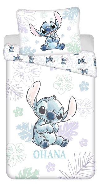 Biała bawełniana pościel dziecięca jednoosobowa 140x200 cm Lilo and Stitch "Ohana White" – Jerry Fabrics