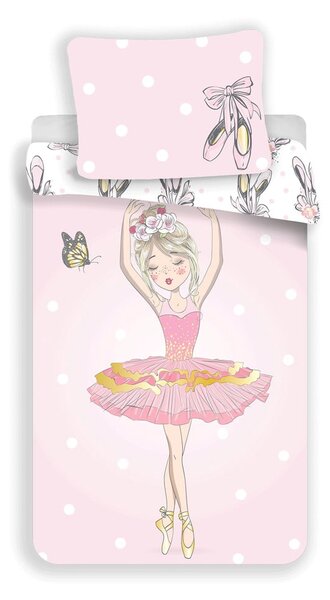 Różowa bawełniana pościel dziecięca jednoosobowa 140x200 cm Ballerina – Jerry Fabrics