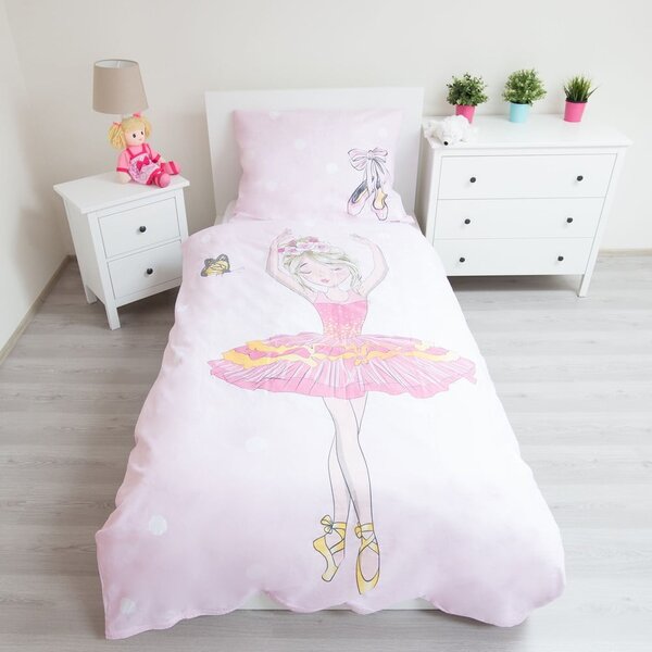 Różowa bawełniana pościel dziecięca jednoosobowa 140x200 cm Ballerina – Jerry Fabrics