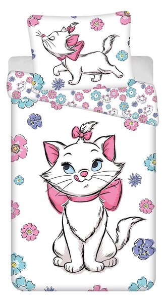 Biała bawełniana pościel dziecięca jednoosobowa 140x200 cm Marie Cat "Floral" – Jerry Fabrics