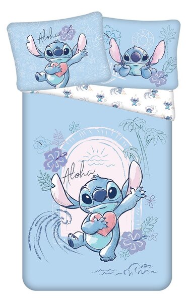 Niebieska bawełniana pościel dziecięca jednoosobowa 140x200 cm Lilo and Stitch "Wave" – Jerry Fabrics