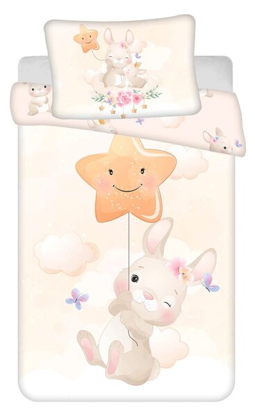 Żółta bawełniana pościel dziecięca do łóżeczka 100x135 cm Bunny "Star" – Jerry Fabrics