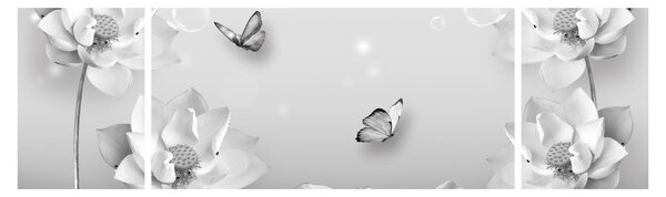 Obraz - Kwiatowy wzór z motylkami (170x50 cm)