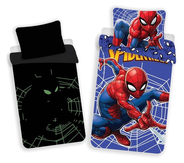 Czerwono-niebieska bawełniana fluorescencyjna pościel dziecięca jednoosobowa 140x200 cm Spider-man – Jerry Fabrics
