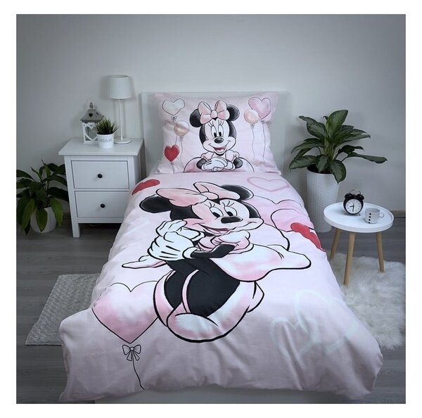 Różowa bawełniana pościel dziecięca jednoosobowa 140x200 cm Minnie "Balloon" – Jerry Fabrics