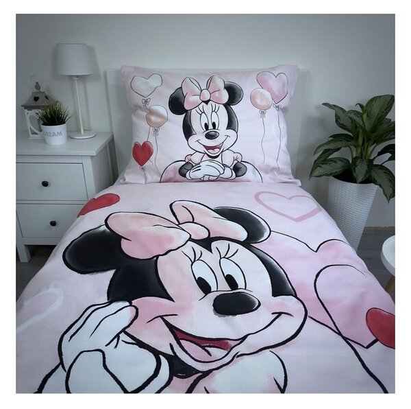 Różowa bawełniana pościel dziecięca jednoosobowa 140x200 cm Minnie "Balloon" – Jerry Fabrics