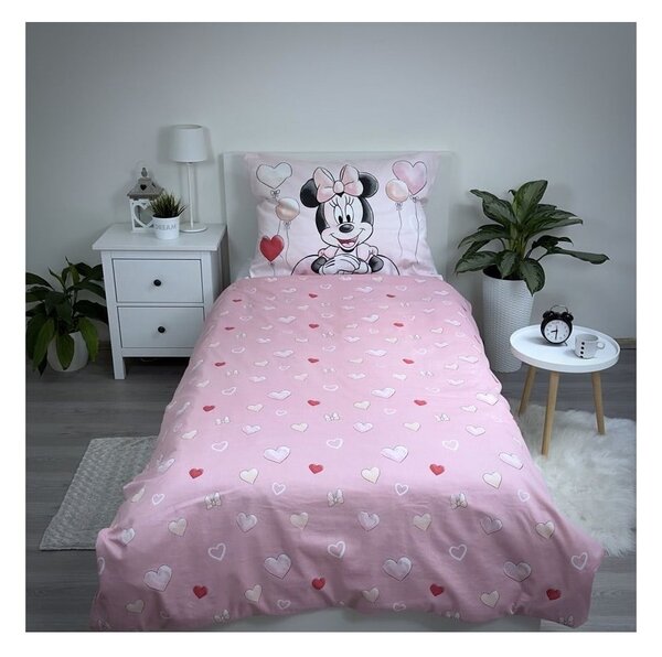 Różowa bawełniana pościel dziecięca jednoosobowa 140x200 cm Minnie "Balloon" – Jerry Fabrics