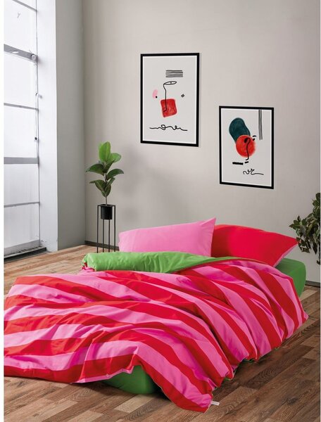 Zielono-różowa pościel dwuosobowa z bawełny renforcé z prześcieradłem/4-częściowa 200x220 cm Cherie – Mijolnir