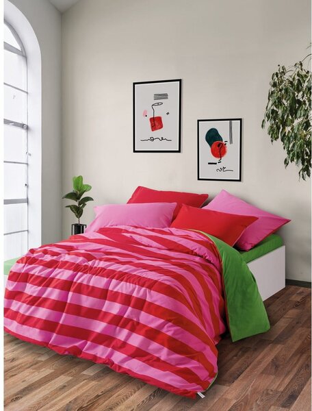 Zielono-różowa pościel dwuosobowa z bawełny renforcé z prześcieradłem/4-częściowa 200x220 cm Cherie – Mijolnir