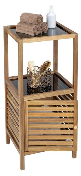Czarno-naturalna niska wąska szafka łazienkowa z litego drewna akacjowego 39,5x86 cm Fondi – Wenko