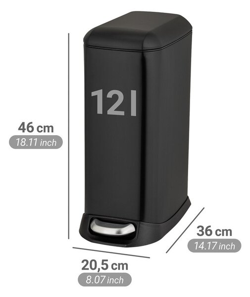 Stalowy kosz na śmieci z pedałem w kolorze matowej czerni 12 l Design – Wenko