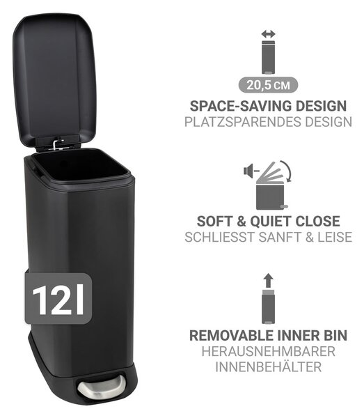 Stalowy kosz na śmieci z pedałem w kolorze matowej czerni 12 l Design – Wenko