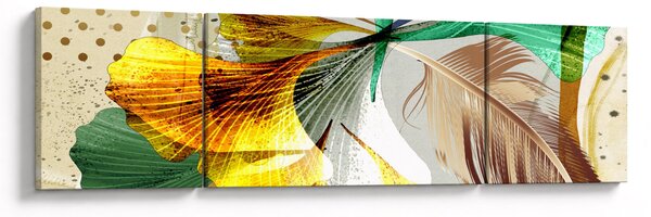 Obraz - Liście z piórami (170x50 cm)