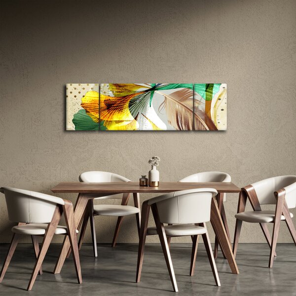 Obraz - Liście z piórami (170x50 cm)