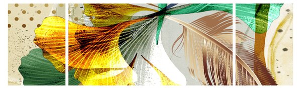 Obraz - Liście z piórami (170x50 cm)