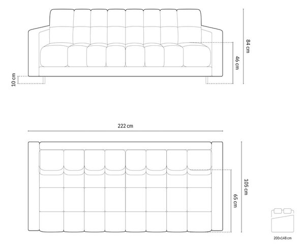 Ciemnoniebieska aksamitna rozkładana sofa ze schowkiem 222 cm Bali – Cosmopolitan Design