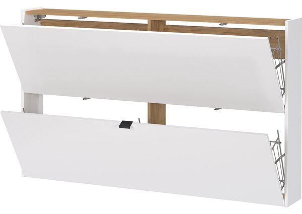 Biała uchylna wisząca szafka na buty w dekorze dębu 140x83x18 cm Ameca – Germania