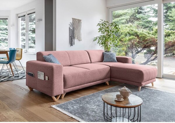 Różowy rozkładany/ze schowkiem narożnik Classy Sophie – Miuform
