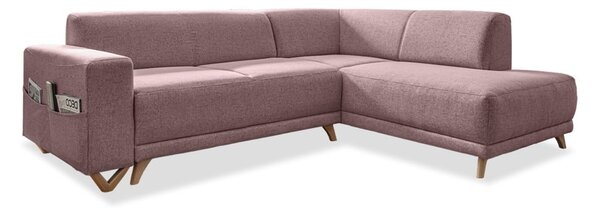 Różowy rozkładany/ze schowkiem narożnik (prawostronny/w kształcie litery L) Classy Sophie – Miuform