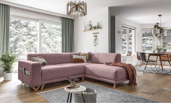 Różowy rozkładany/ze schowkiem narożnik (prawostronny/w kształcie litery L) Classy Sophie – Miuform