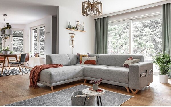 Jasnoszary rozkładany/ze schowkiem narożnik (lewostronny/w kształcie litery L) Classy Sophie – Miuform
