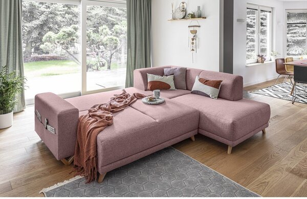 Różowy rozkładany/ze schowkiem narożnik (prawostronny/w kształcie litery L) Classy Sophie – Miuform