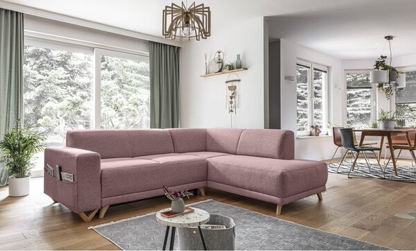 Różowy rozkładany/ze schowkiem narożnik (prawostronny/w kształcie litery L) Classy Sophie – Miuform