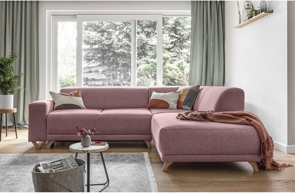 Różowy rozkładany/ze schowkiem narożnik (prawostronny/w kształcie litery L) Classy Sophie – Miuform