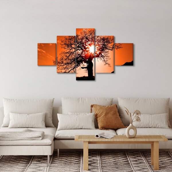 Obraz - Dąb o zachodzie słońca (125x70 cm)