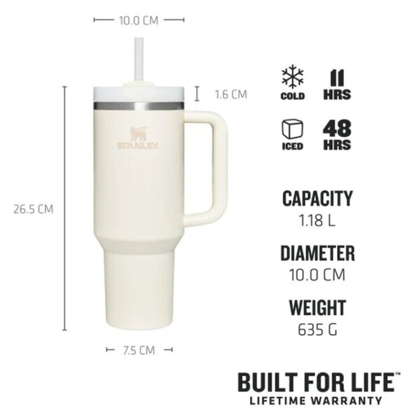 Kremowy termos ze słomką ze stali nierdzewnej 1,18 l Quencher H2.0 FlowState Tumbler Cream – Stanley
