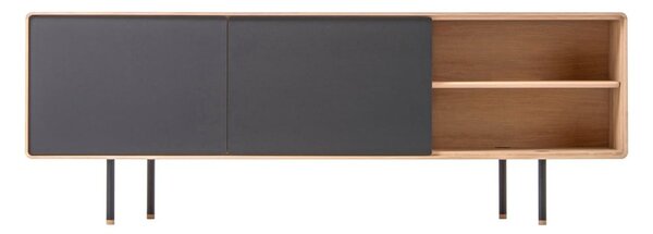 Czarno-naturalna szafka pod TV z litego drewna dębowego 180x64 cm Fina – Gazzda