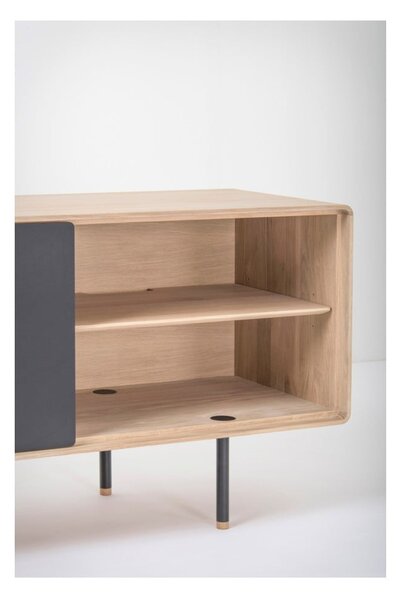 Czarno-naturalna szafka pod TV z litego drewna dębowego 180x64 cm Fina – Gazzda