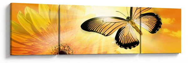 Obraz - Żółty motyl z kwiatkiem (170x50 cm)