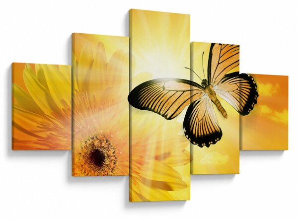 Obraz - Żółty motyl z kwiatkiem (125x70 cm)