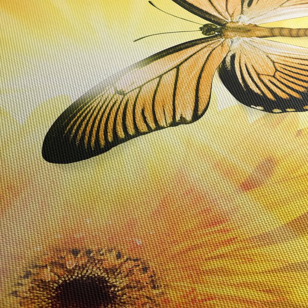 Obraz - Żółty motyl z kwiatkiem (170x50 cm)