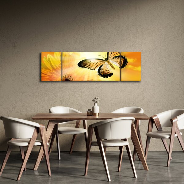 Obraz - Żółty motyl z kwiatkiem (170x50 cm)